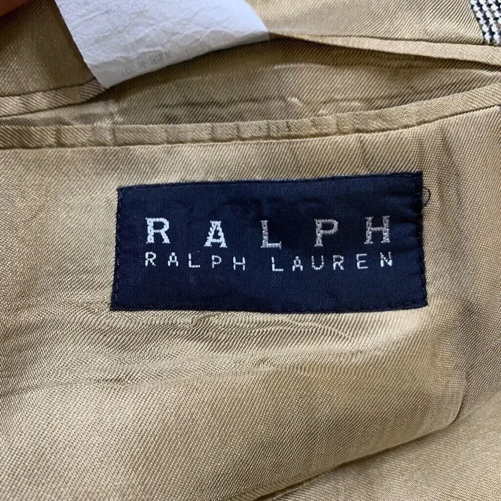 Ralph by‎ Ralph Lauren Blazer Mens 44 Cream Black Silk 2 Button Suit Jacket